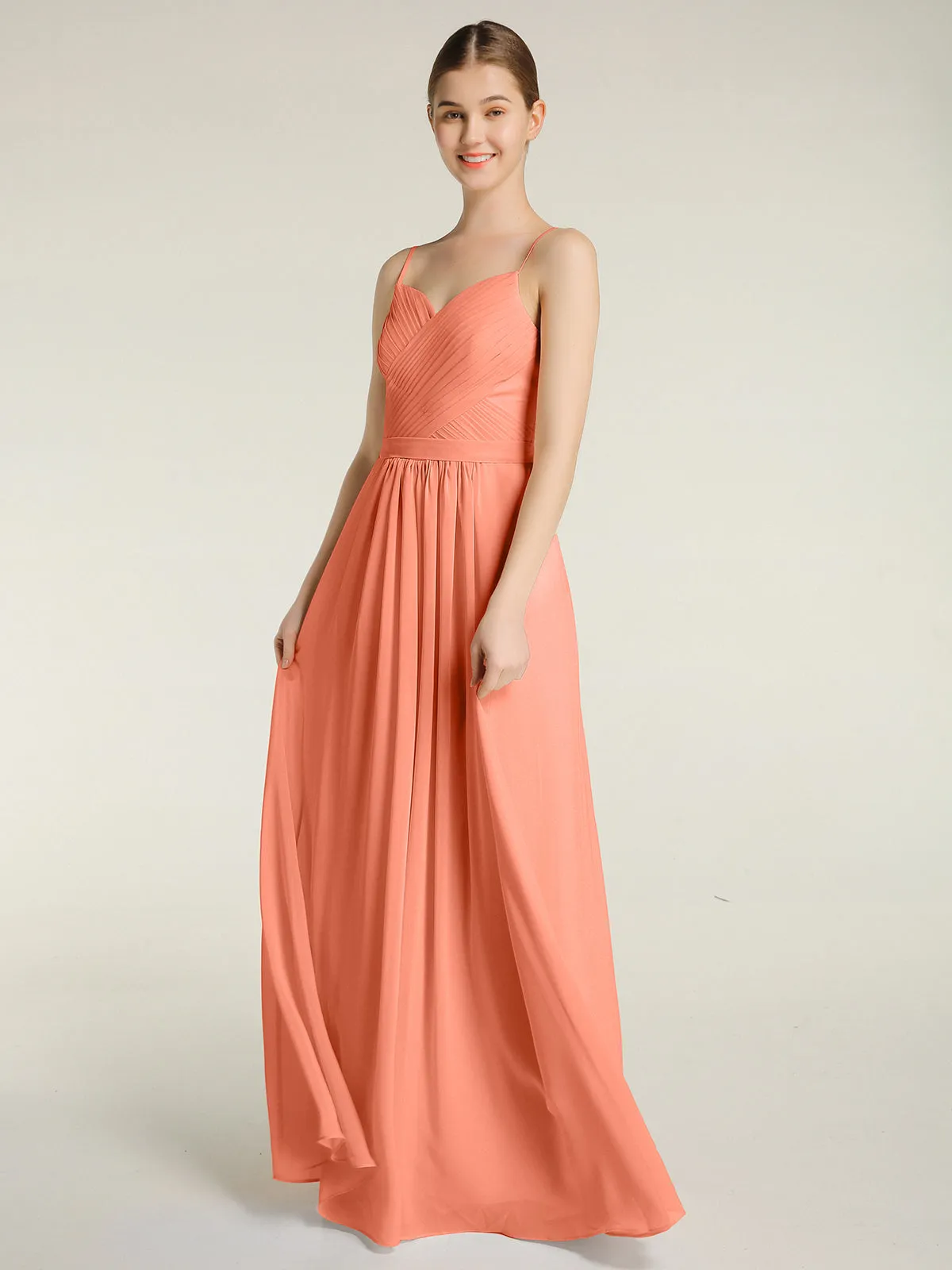 Cross Pleated Bodice Spaghetti Strap Dresses Sunset Plus Size