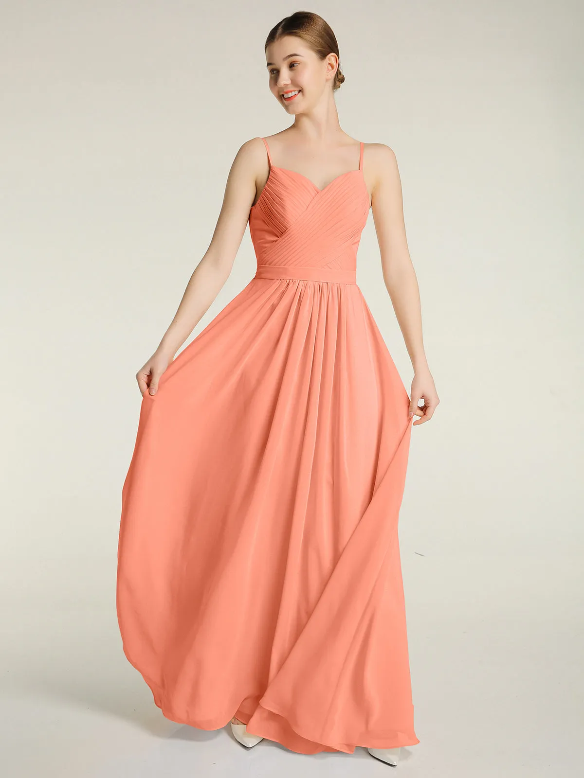 Cross Pleated Bodice Spaghetti Strap Dresses Sunset Plus Size