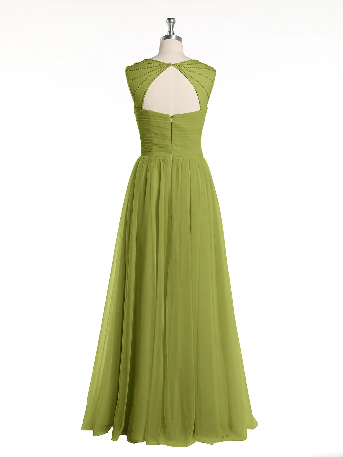 Cross-Pleated Tulle Long Dresses with Beaded Straps Clover Plus Size