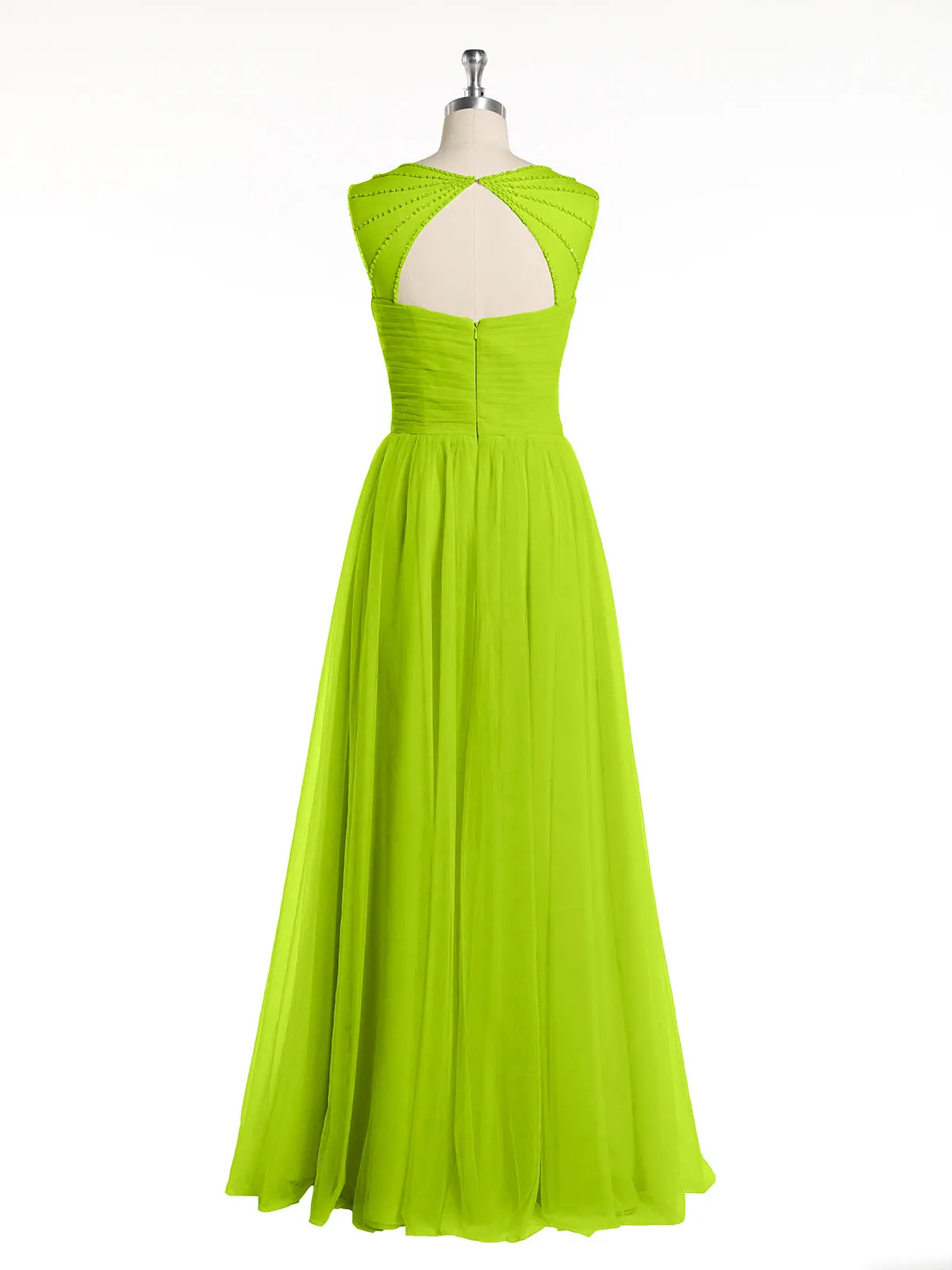 Cross-Pleated Tulle Long Dresses with Beaded Straps Lime Green Plus Size