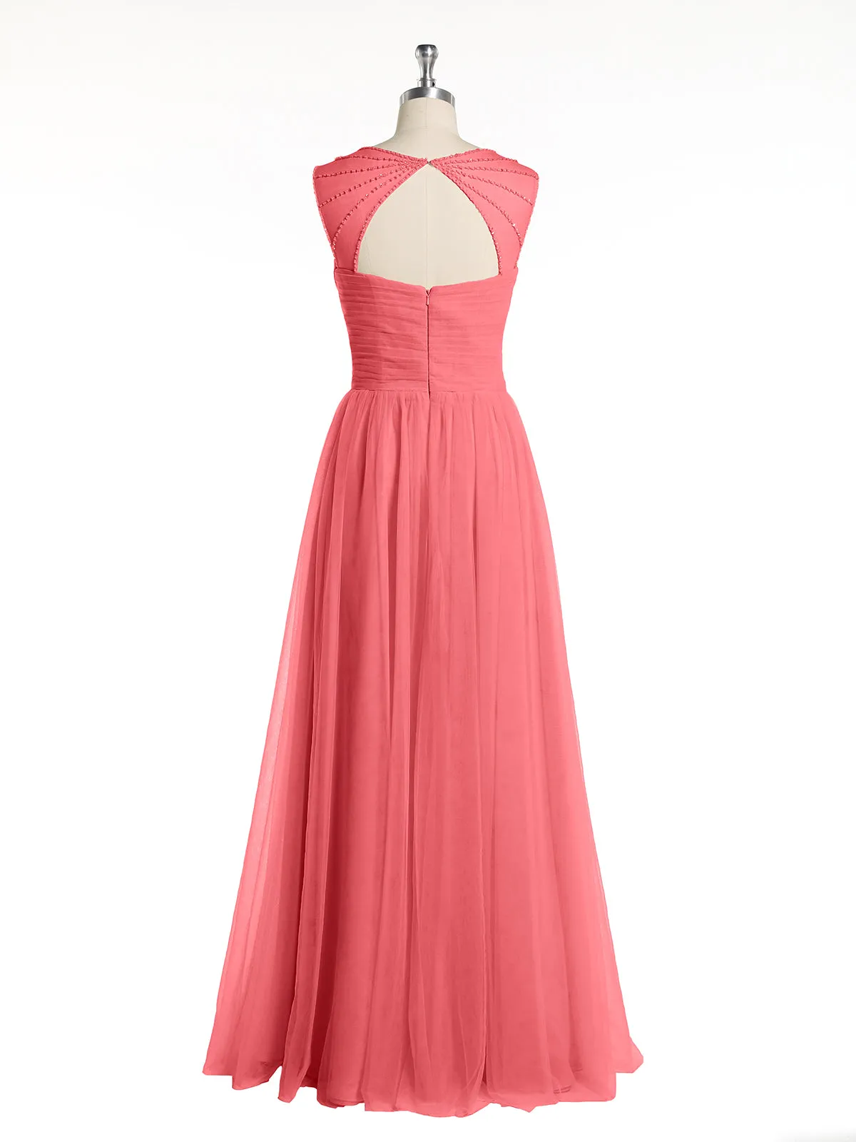 Cross-Pleated Tulle Long Dresses with Beaded Straps Watermelon Plus Size
