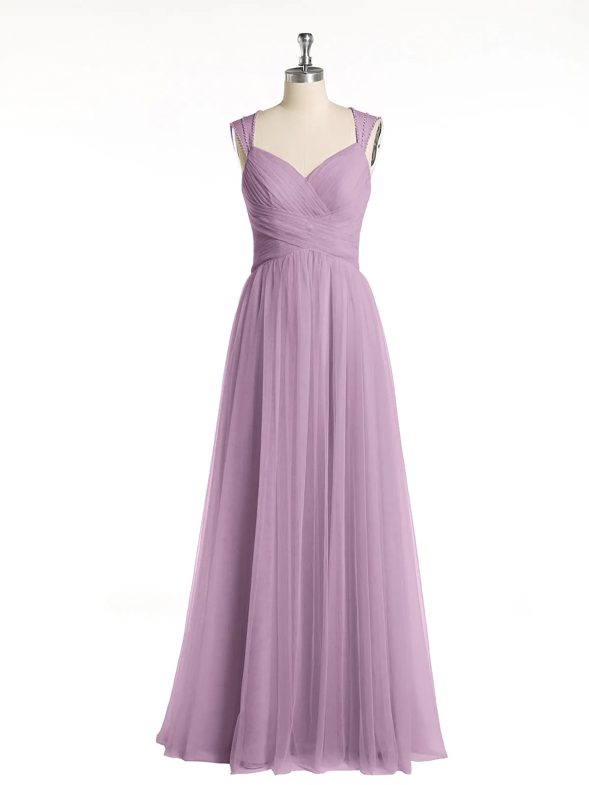 Cross-Pleated Tulle Long Dresses with Beaded Straps Wisteria Plus Size