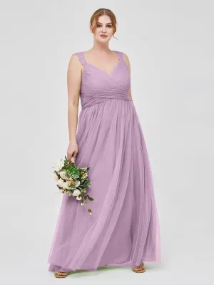 Cross-Pleated Tulle Long Dresses with Beaded Straps Wisteria Plus Size