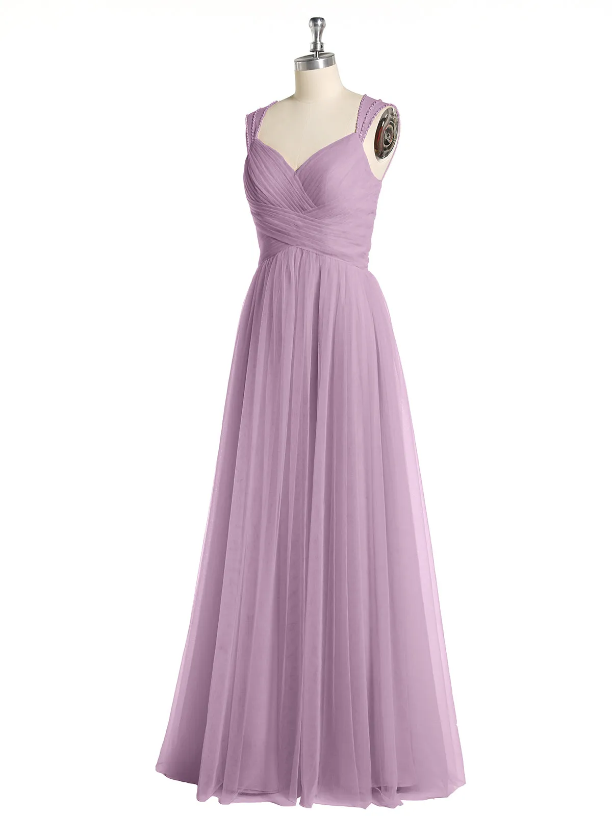 Cross-Pleated Tulle Long Dresses with Beaded Straps Wisteria Plus Size