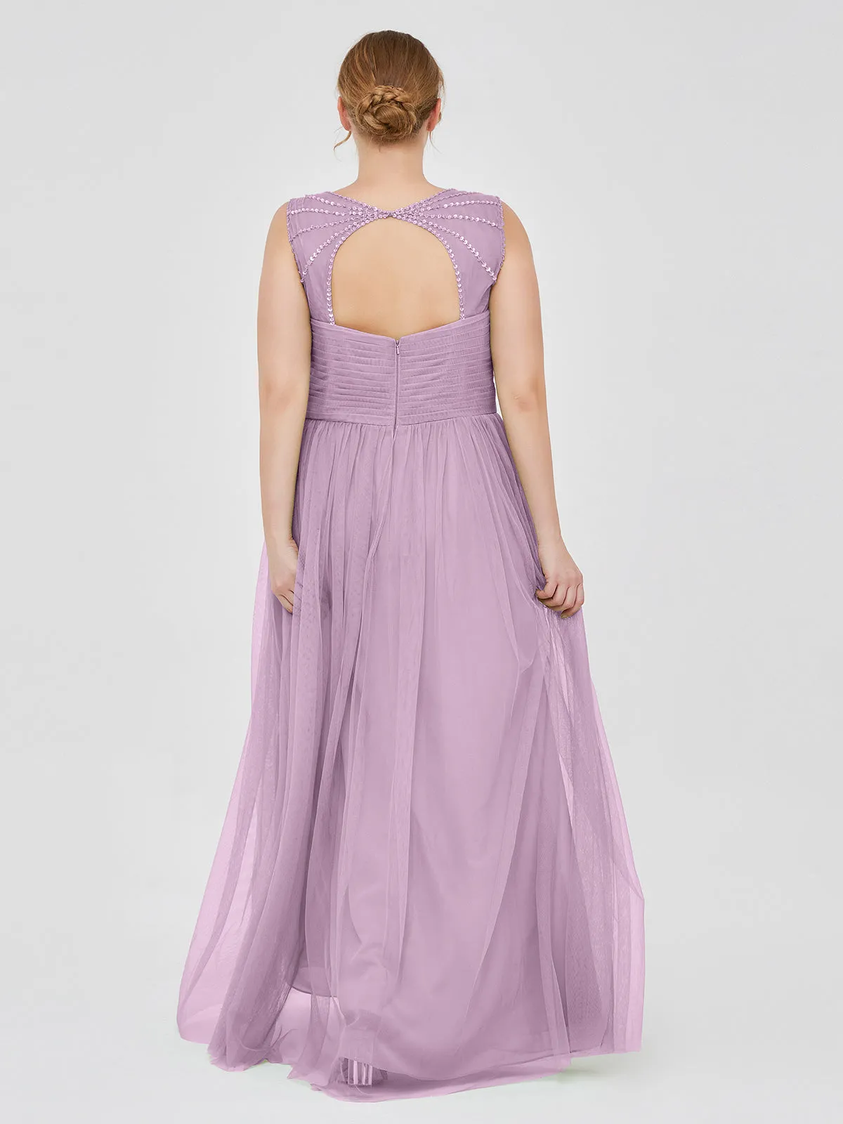 Cross-Pleated Tulle Long Dresses with Beaded Straps Wisteria Plus Size