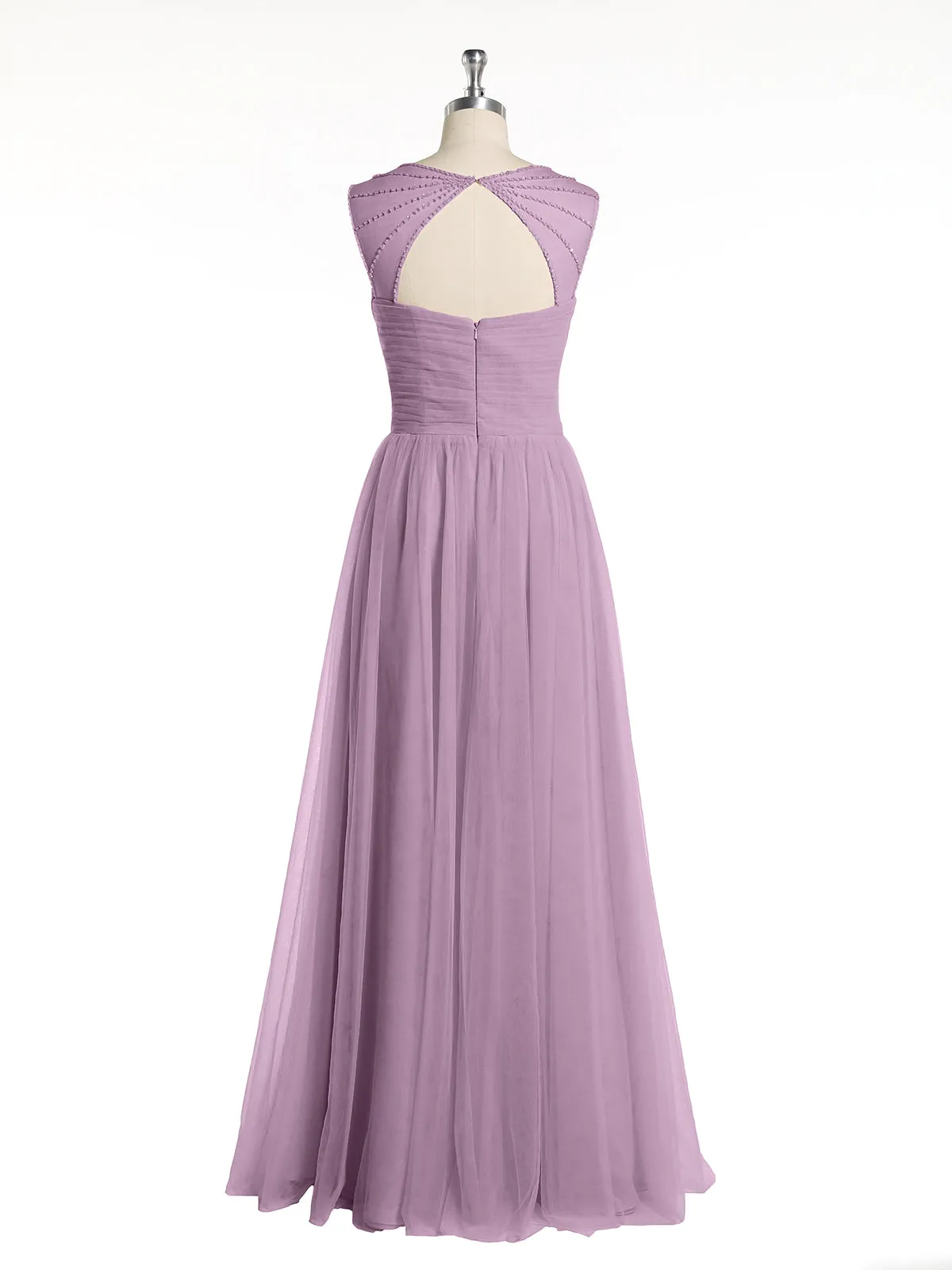 Cross-Pleated Tulle Long Dresses with Beaded Straps Wisteria Plus Size