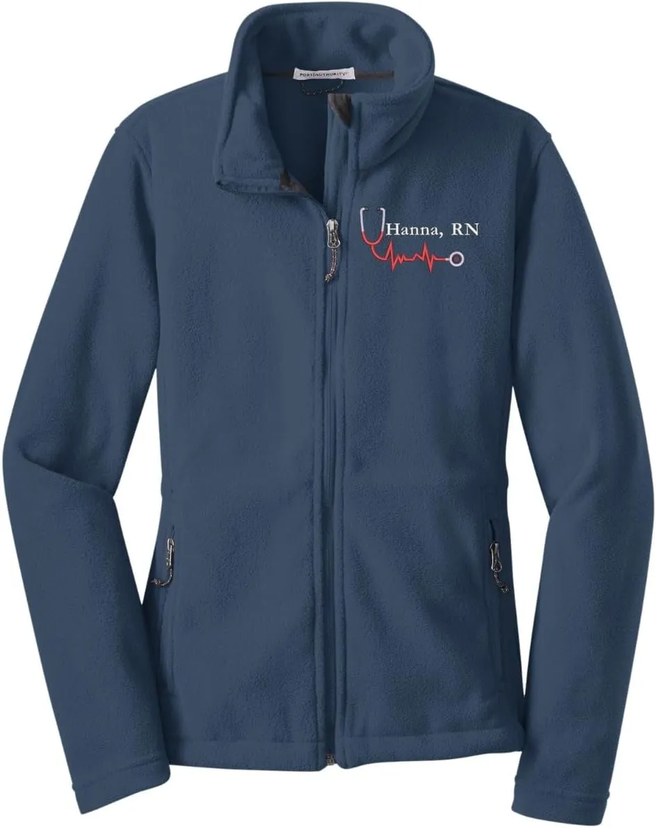 Custom Embroidery Full-Zip Fleece Jackets for women, Low-Pill Midweight with Drawcord Hem for Healthcare workers.