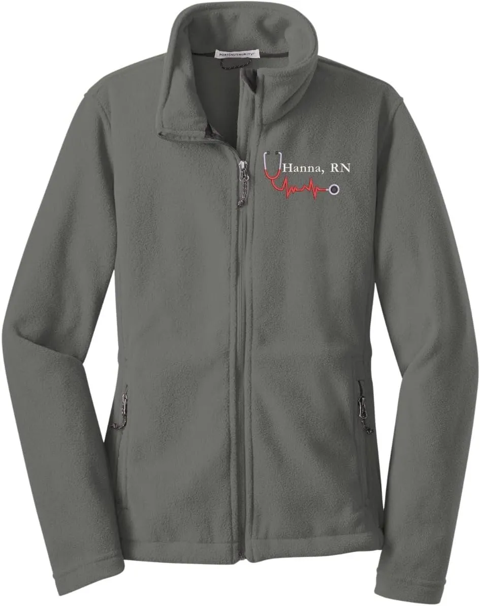 Custom Embroidery Full-Zip Fleece Jackets for women, Low-Pill Midweight with Drawcord Hem for Healthcare workers.