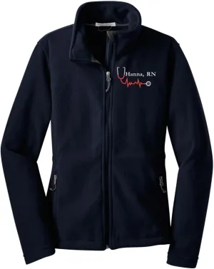 Custom Embroidery Full-Zip Fleece Jackets for women, Low-Pill Midweight with Drawcord Hem for Healthcare workers.