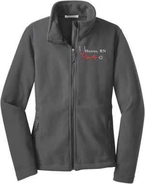 Custom Embroidery Full-Zip Fleece Jackets for women, Low-Pill Midweight with Drawcord Hem for Healthcare workers.