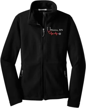 Custom Embroidery Full-Zip Fleece Jackets for women, Low-Pill Midweight with Drawcord Hem for Healthcare workers.