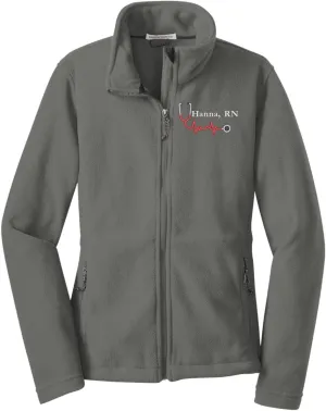 Custom Embroidery Full-Zip Fleece Jackets for women, Low-Pill Midweight with Drawcord Hem for Healthcare workers.