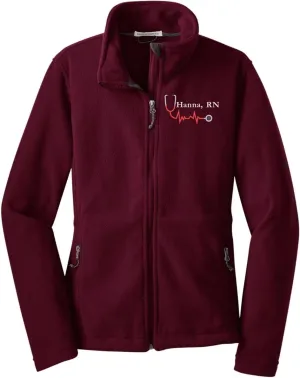 Custom Embroidery Full-Zip Fleece Jackets for women, Low-Pill Midweight with Drawcord Hem for Healthcare workers.