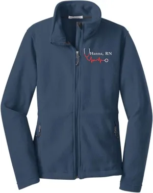 Custom Embroidery Full-Zip Fleece Jackets for women, Low-Pill Midweight with Drawcord Hem for Healthcare workers.