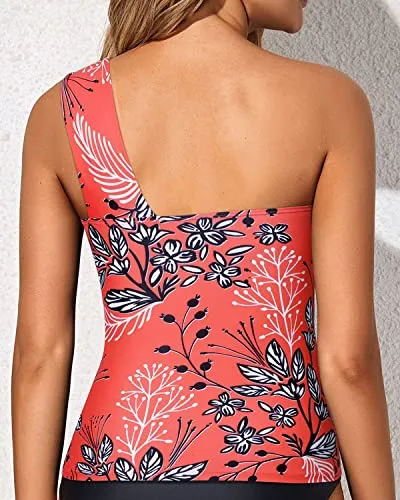 Cute And Sexy Ruched Swim Top Tummy Control Swim Tops-Red Floral