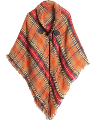 CXINS Girls Kids Fall Knitted Pullover Sweaters Horn Button Poncho Tassel Plaid Cloak Cape