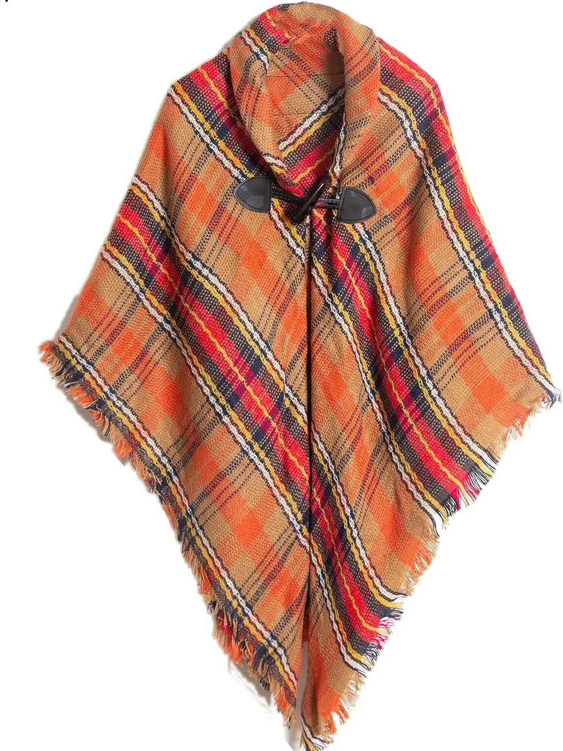 CXINS Girls Kids Fall Knitted Pullover Sweaters Horn Button Poncho Tassel Plaid Cloak Cape