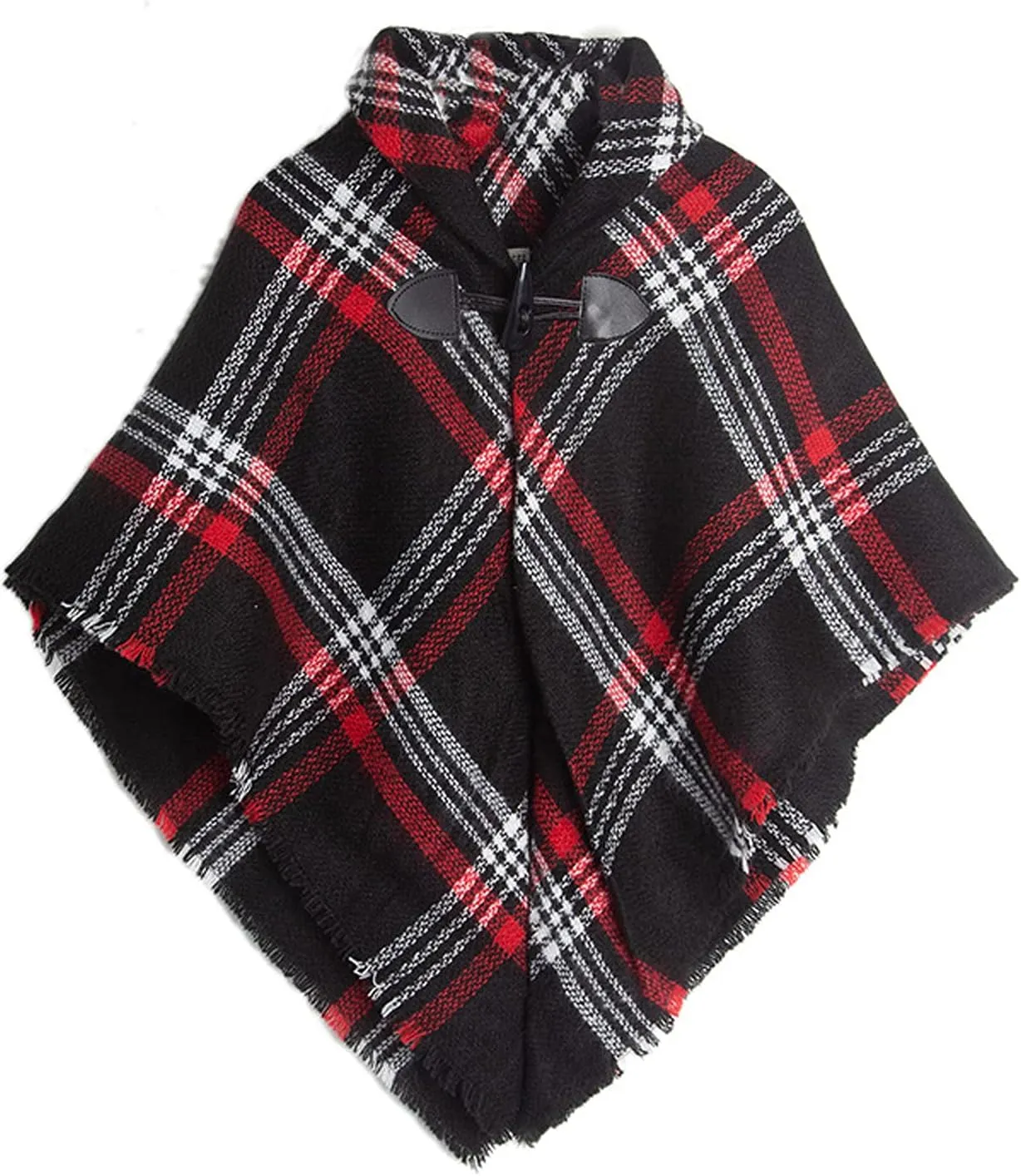 CXINS Girls Kids Fall Knitted Pullover Sweaters Horn Button Poncho Tassel Plaid Cloak Cape