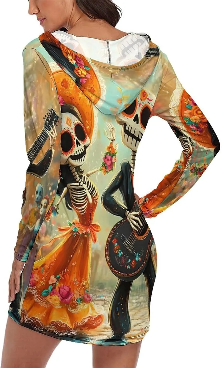 Day of The Dead Skull Mexico Day Nightgowns For Women Long Sleeve Pajama Dress Sleepwear Hoodie Dress Loungewear Sleep Dress