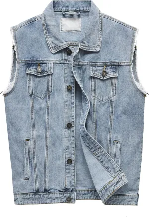 Denim Vest Jacket for Men Fashion Stretchy Trucker Sleeveless Jean Outerwear