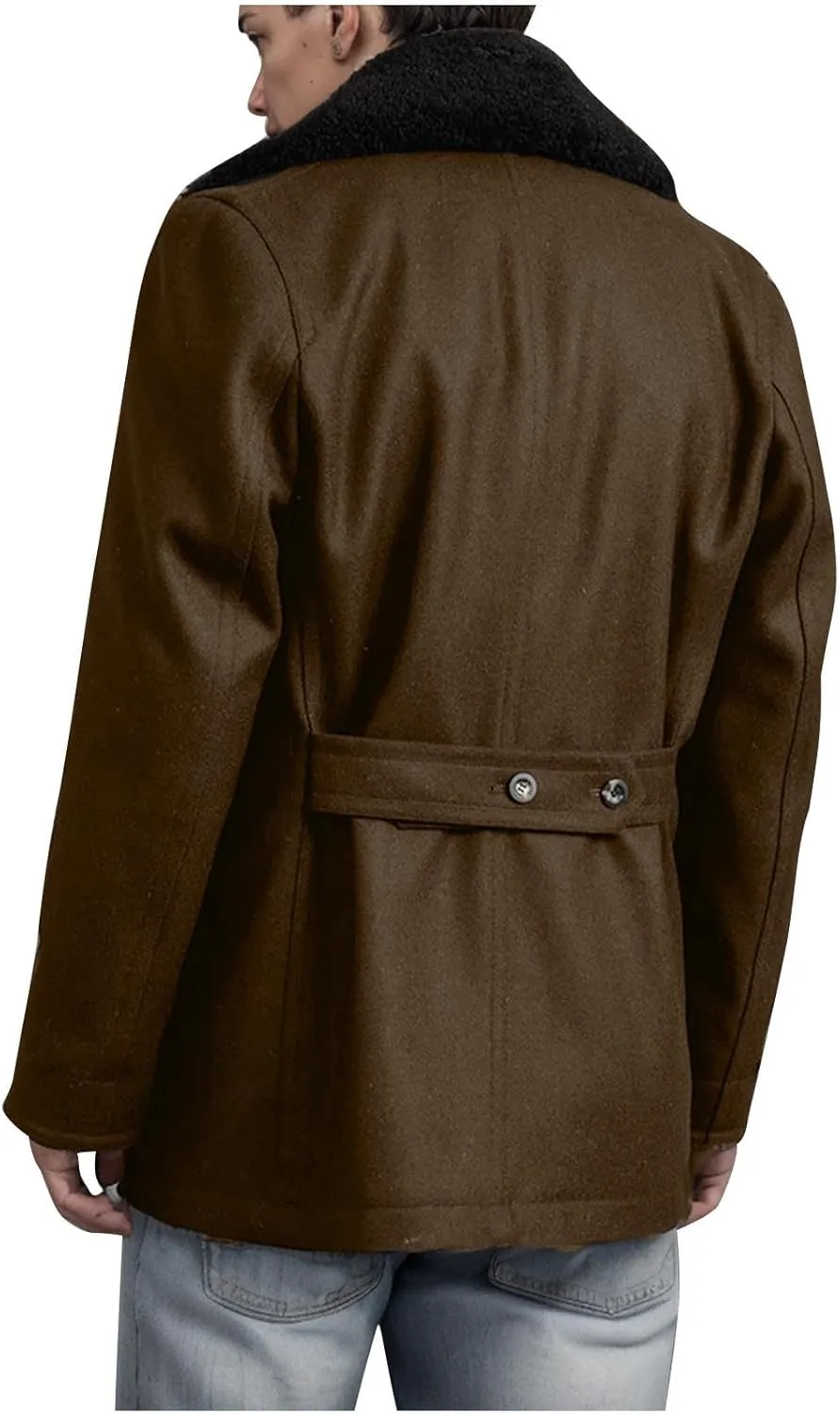 Dgoopd Mens Trench Coat Faux Fur Lapel Jacket Double Breasted Long Coat Open Front Cardigan Casual Peacoat Warm Winter Coat