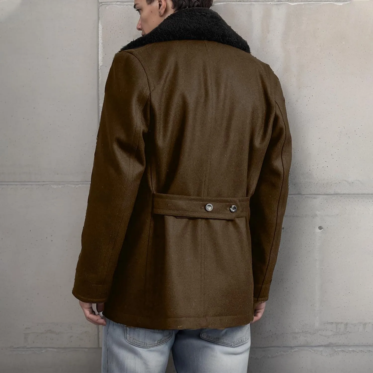 Dgoopd Mens Trench Coat Faux Fur Lapel Jacket Double Breasted Long Coat Open Front Cardigan Casual Peacoat Warm Winter Coat