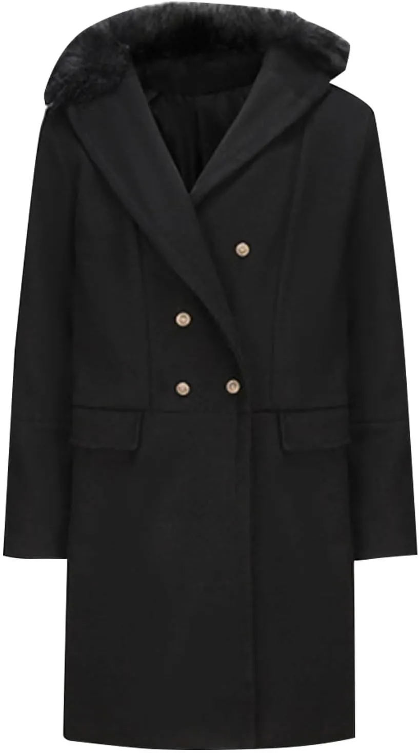Dgoopd Mens Trench Coat Faux Fur Lapel Jacket Double Breasted Long Coat Open Front Cardigan Casual Peacoat Warm Winter Coat