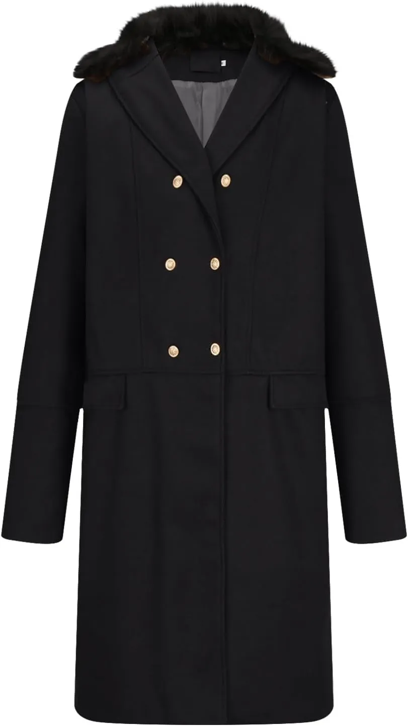 Dgoopd Mens Trench Coat Faux Fur Lapel Jacket Double Breasted Long Coat Open Front Cardigan Casual Peacoat Warm Winter Coat