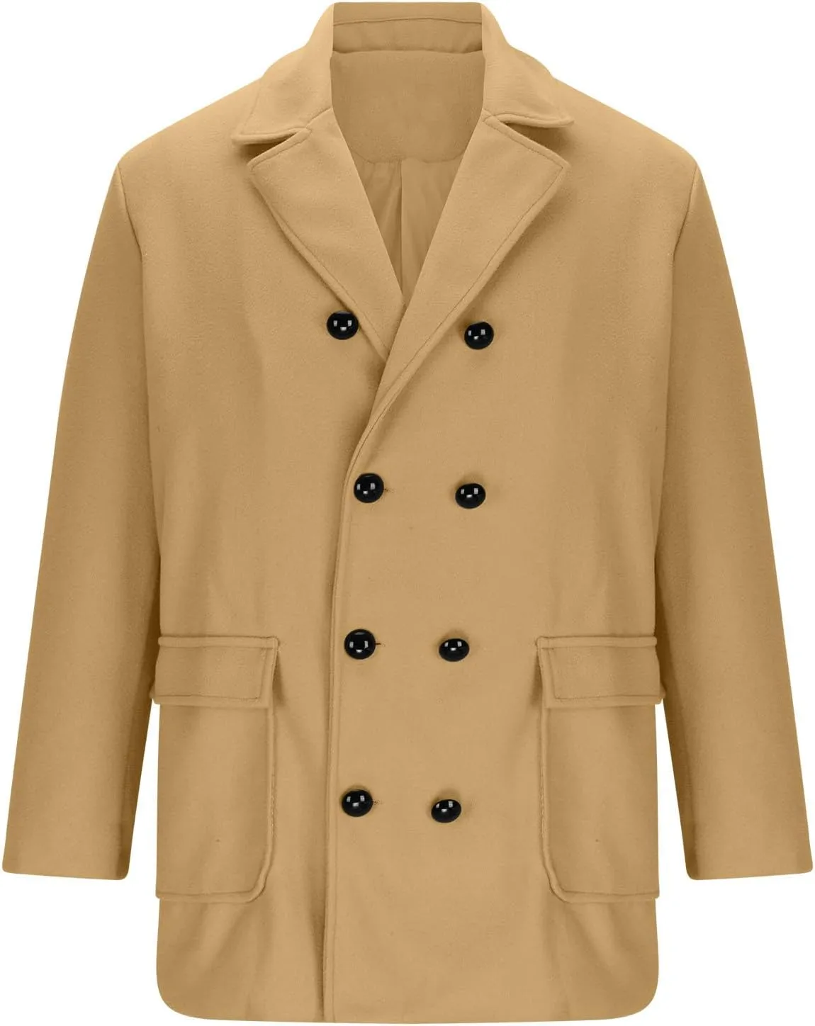 Dgoopd Men's Wool Blend Trench Coat Double Breasted Coat Notch Lapel Jacket Open Front Cardigan Mid Length Pea Coat