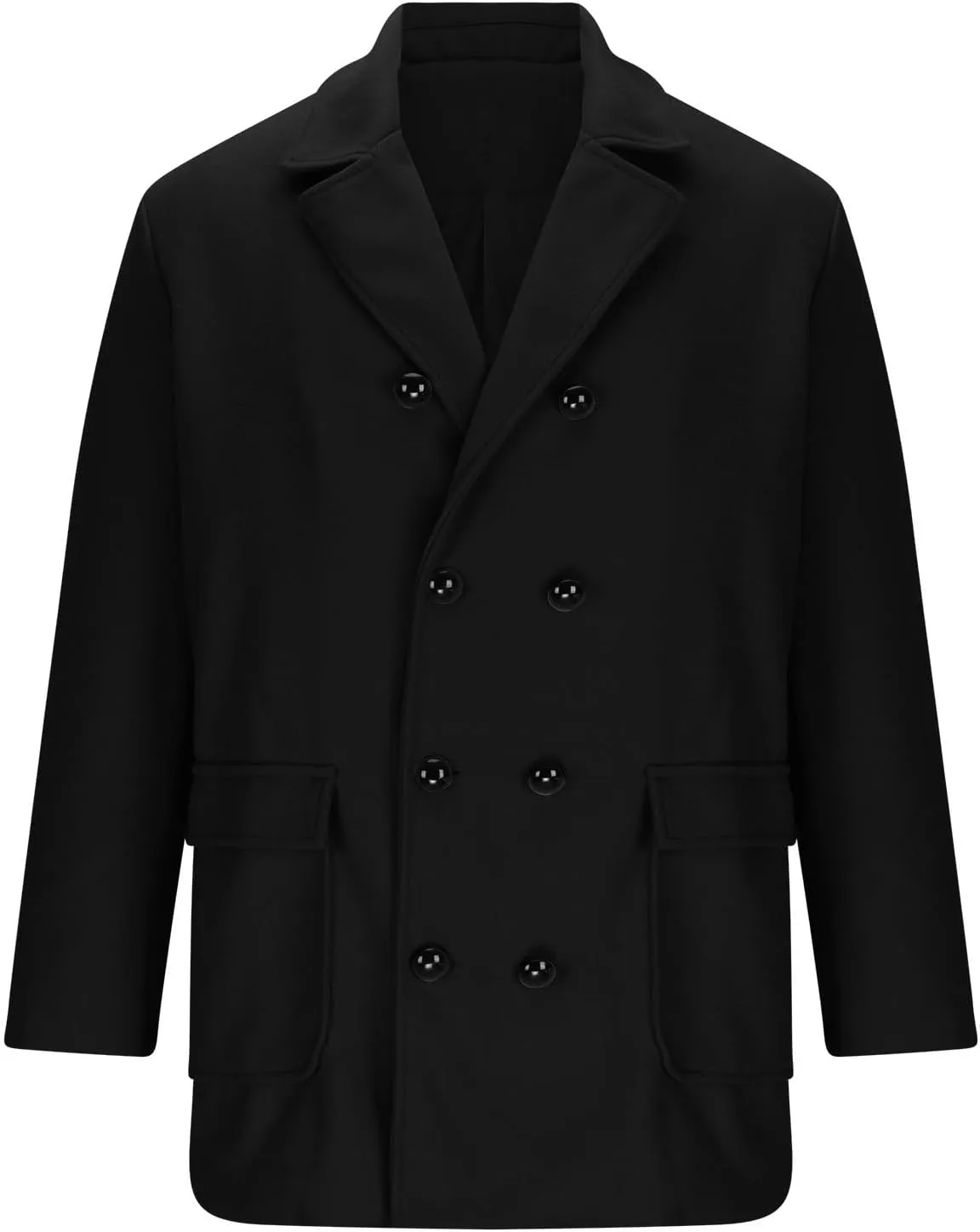 Dgoopd Men's Wool Blend Trench Coat Double Breasted Coat Notch Lapel Jacket Open Front Cardigan Mid Length Pea Coat