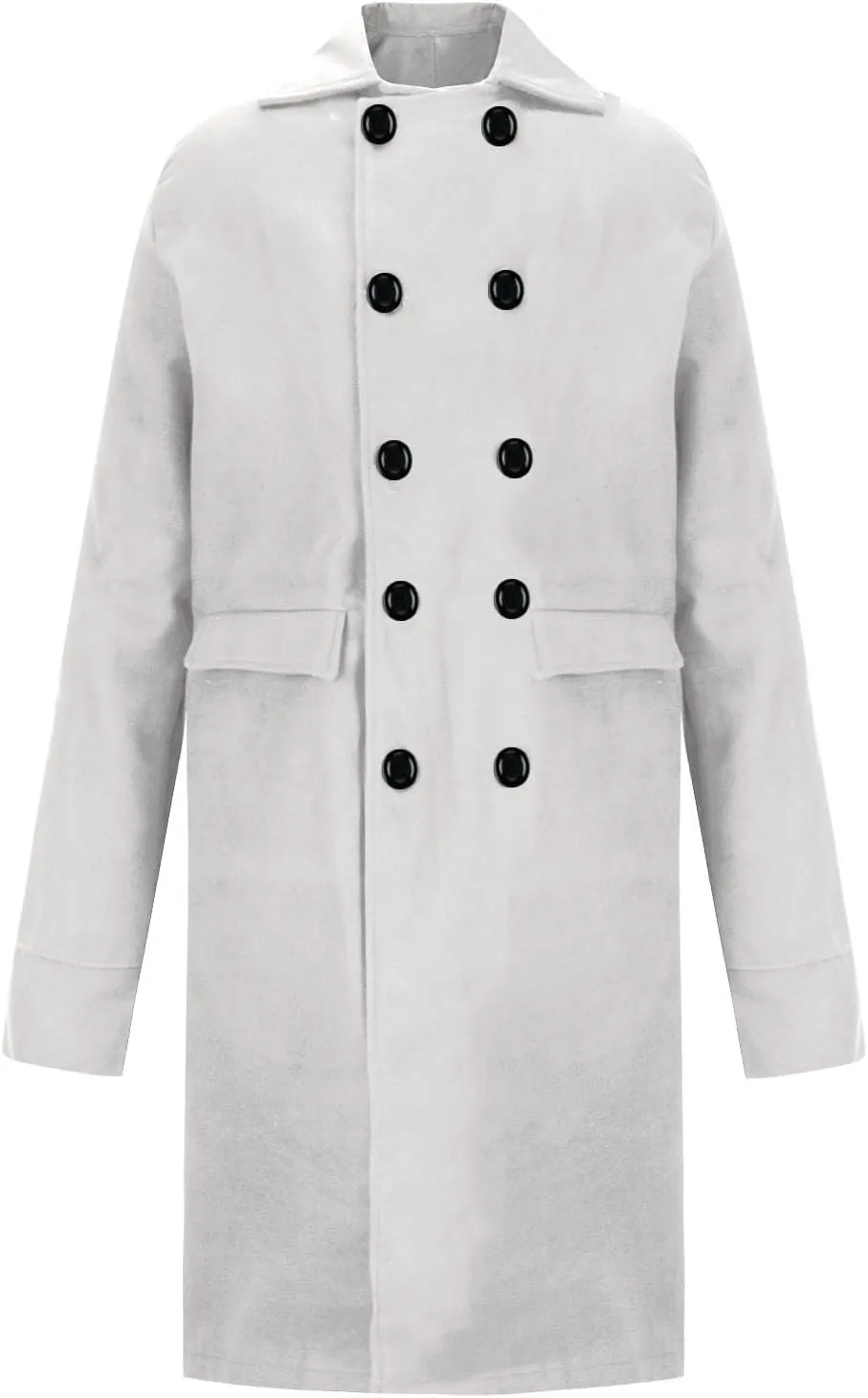 Dgoopd Trench Coat Men Stand Collar Wool Coat Double Breasted Pea Coat Notch Lapel Overcoat Long Winter Coat Casual Jacket