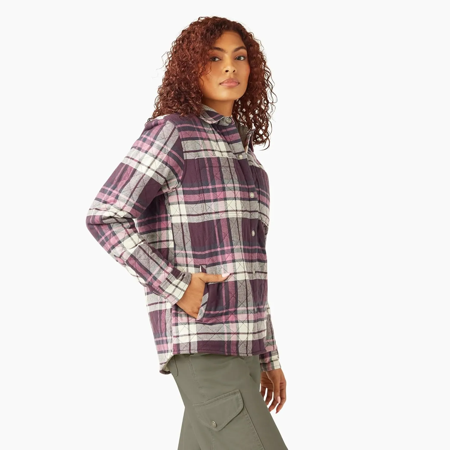 Dickies Womens Flannel Hooded Shirt Jacket