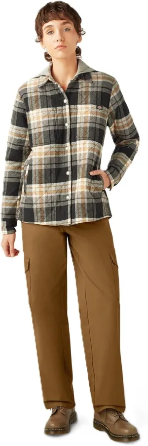 Dickies Womens Flannel Hooded Shirt Jacket