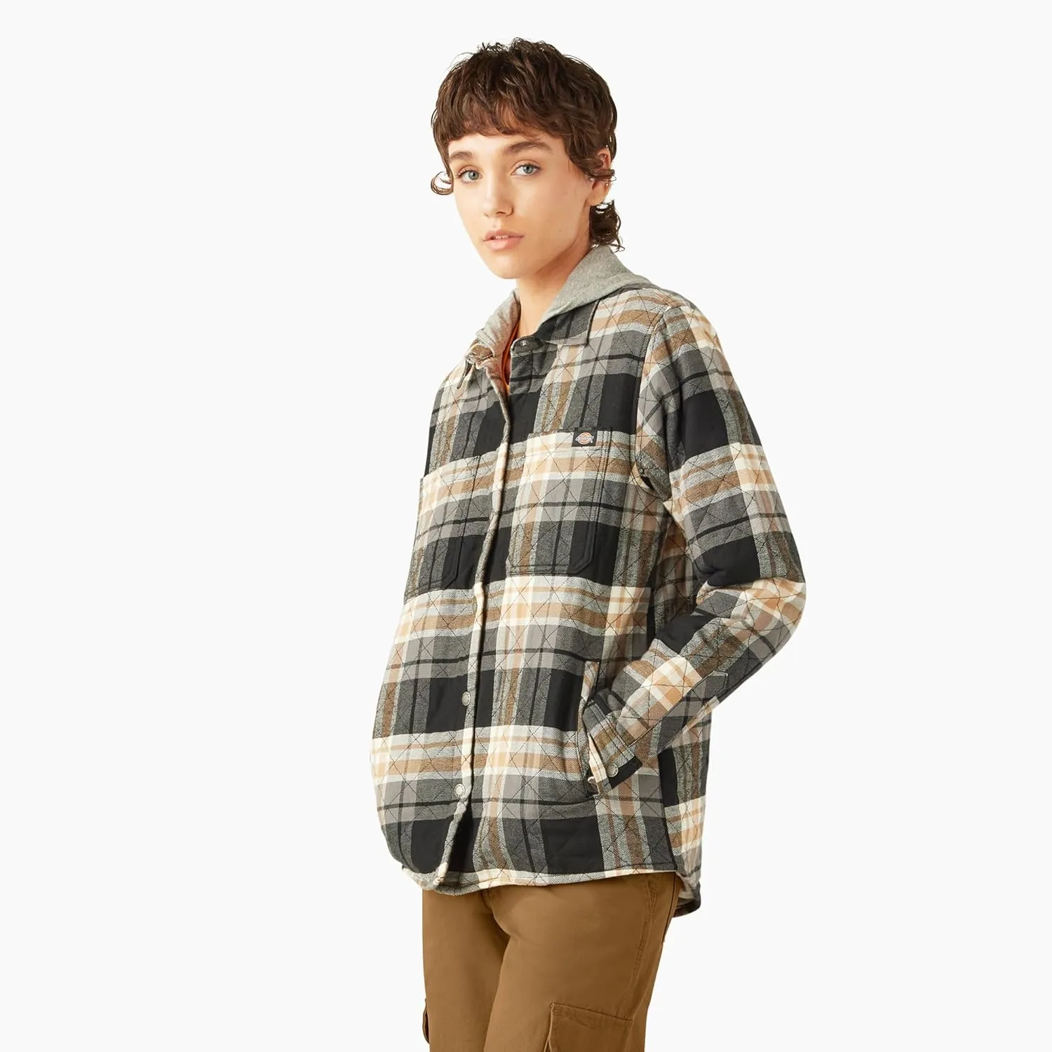 Dickies Womens Flannel Hooded Shirt Jacket