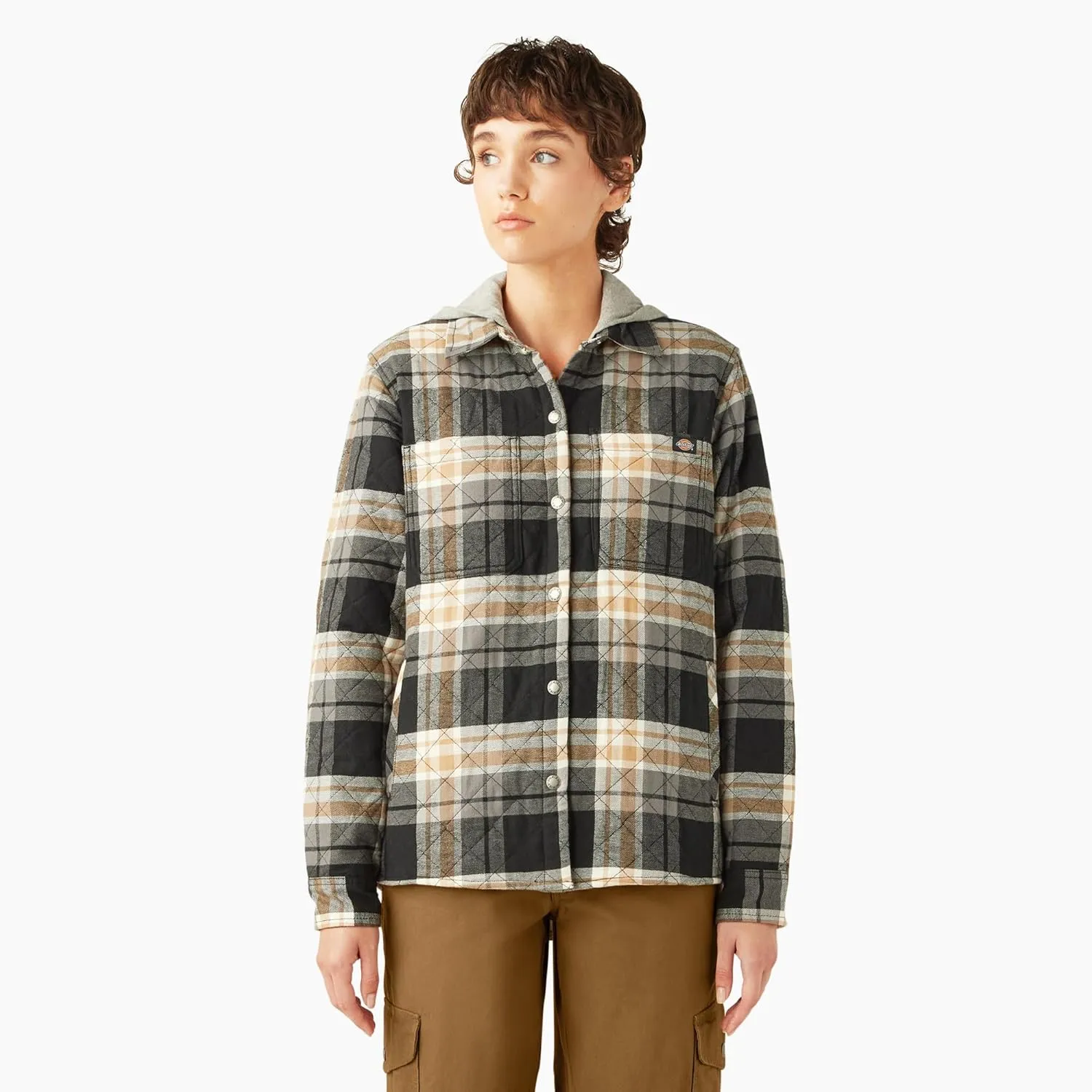 Dickies Womens Flannel Hooded Shirt Jacket