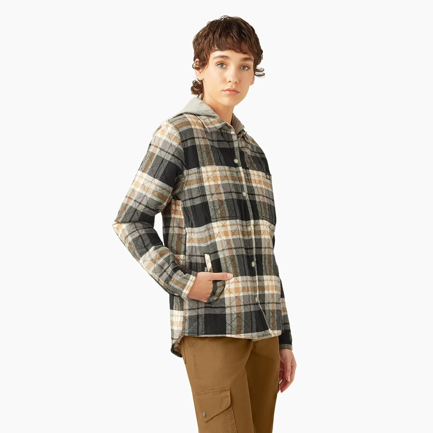 Dickies Womens Flannel Hooded Shirt Jacket