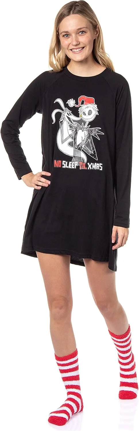 Disney The Nightmare Before Christmas Women's Jack Skellington No Sleep Til Xmas Sleep Shirt With Socks