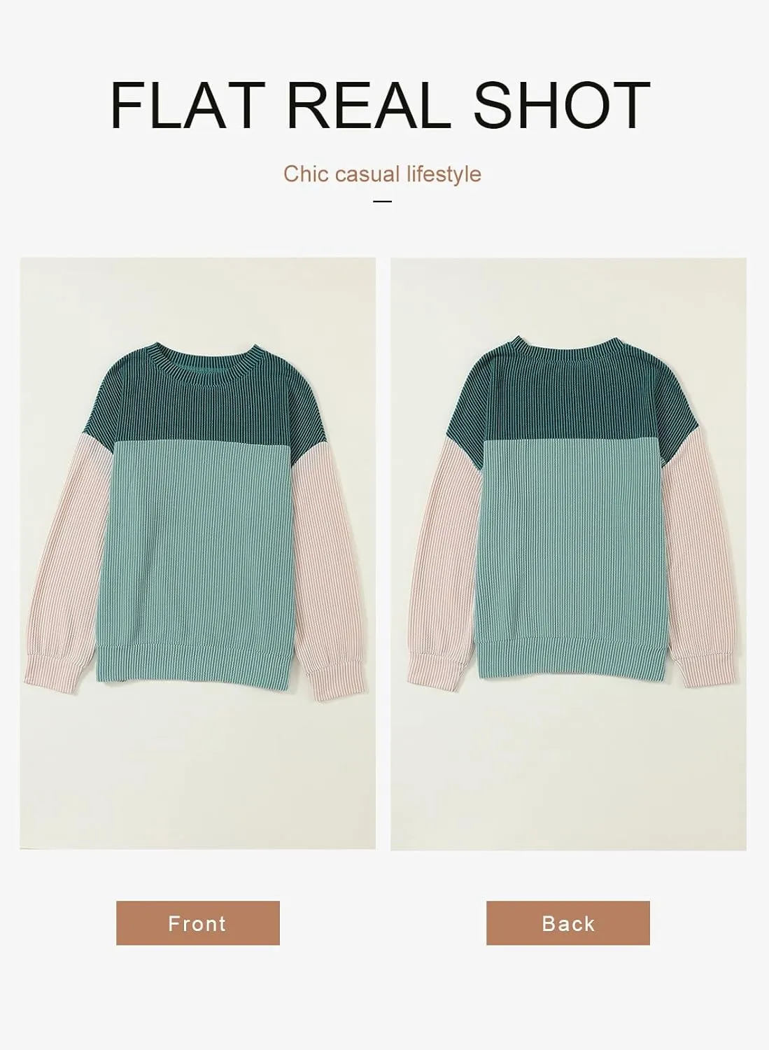 Dokotoo Womens Fashion 2025 Color Block Long Sleeve Crewneck Knitted Casual Loose Pullover Shirts Tops