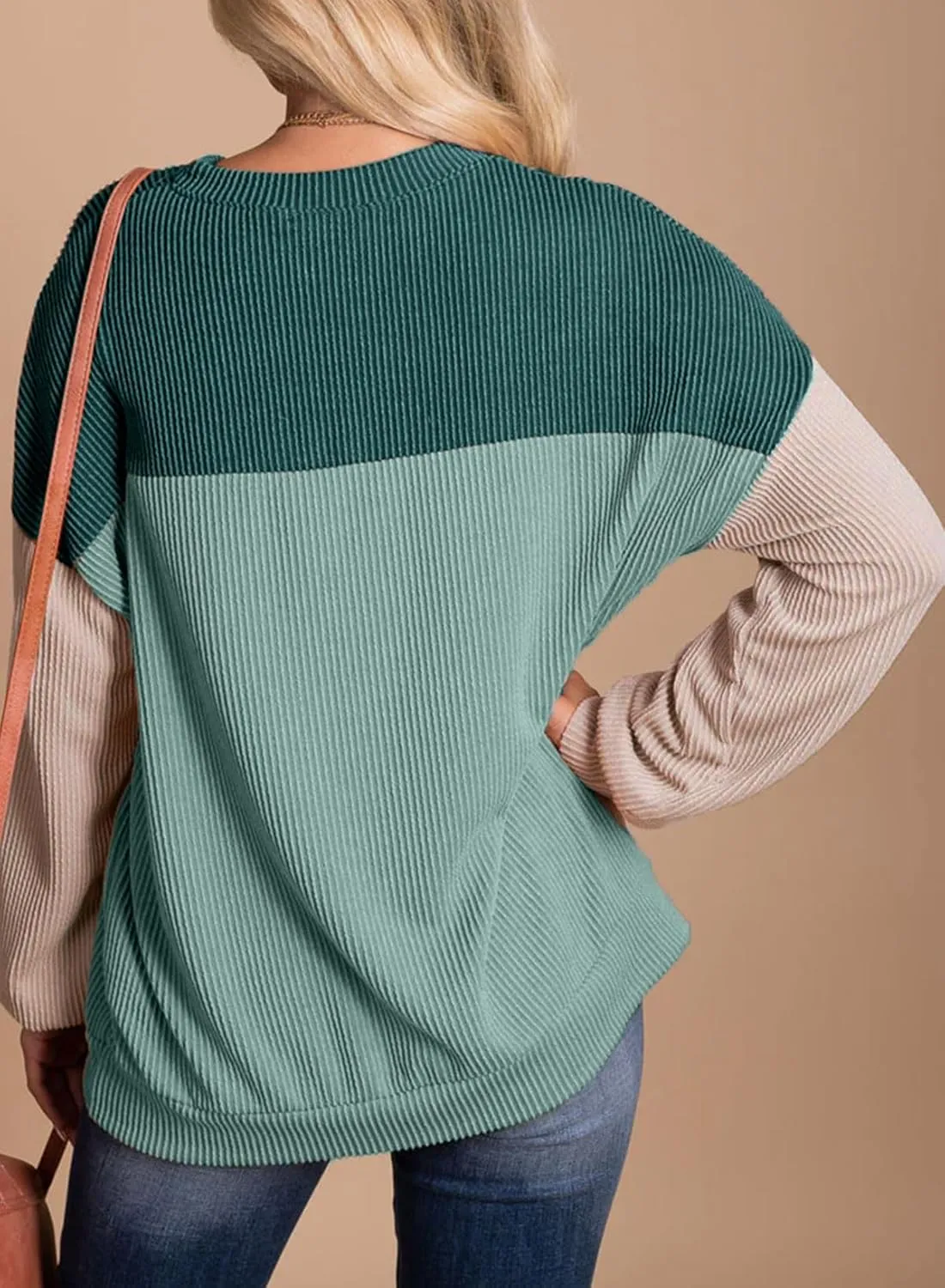Dokotoo Womens Fashion 2025 Color Block Long Sleeve Crewneck Knitted Casual Loose Pullover Shirts Tops