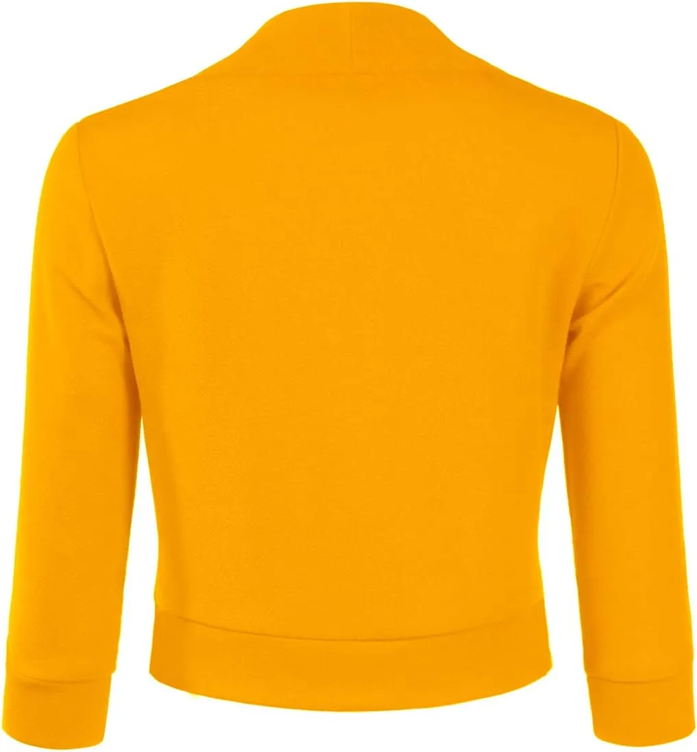 DOUBLJU Bolero Open Front Cardigan Crop Jackets 3/4 Sleeve Basic Cropped Blazers Business Casual for Womens with Plus Size