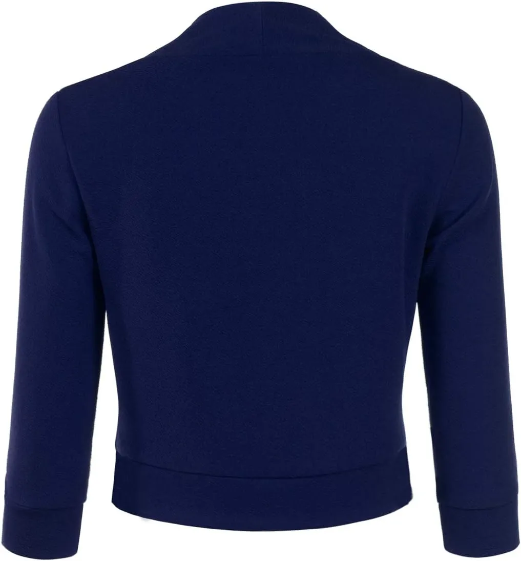DOUBLJU Bolero Open Front Cardigan Crop Jackets 3/4 Sleeve Basic Cropped Blazers Business Casual for Womens with Plus Size