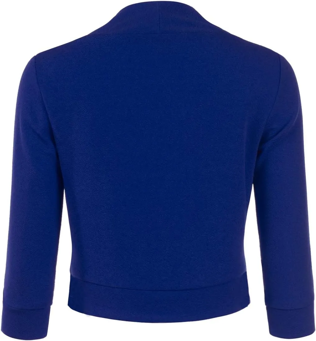 DOUBLJU Bolero Open Front Cardigan Crop Jackets 3/4 Sleeve Basic Cropped Blazers Business Casual for Womens with Plus Size