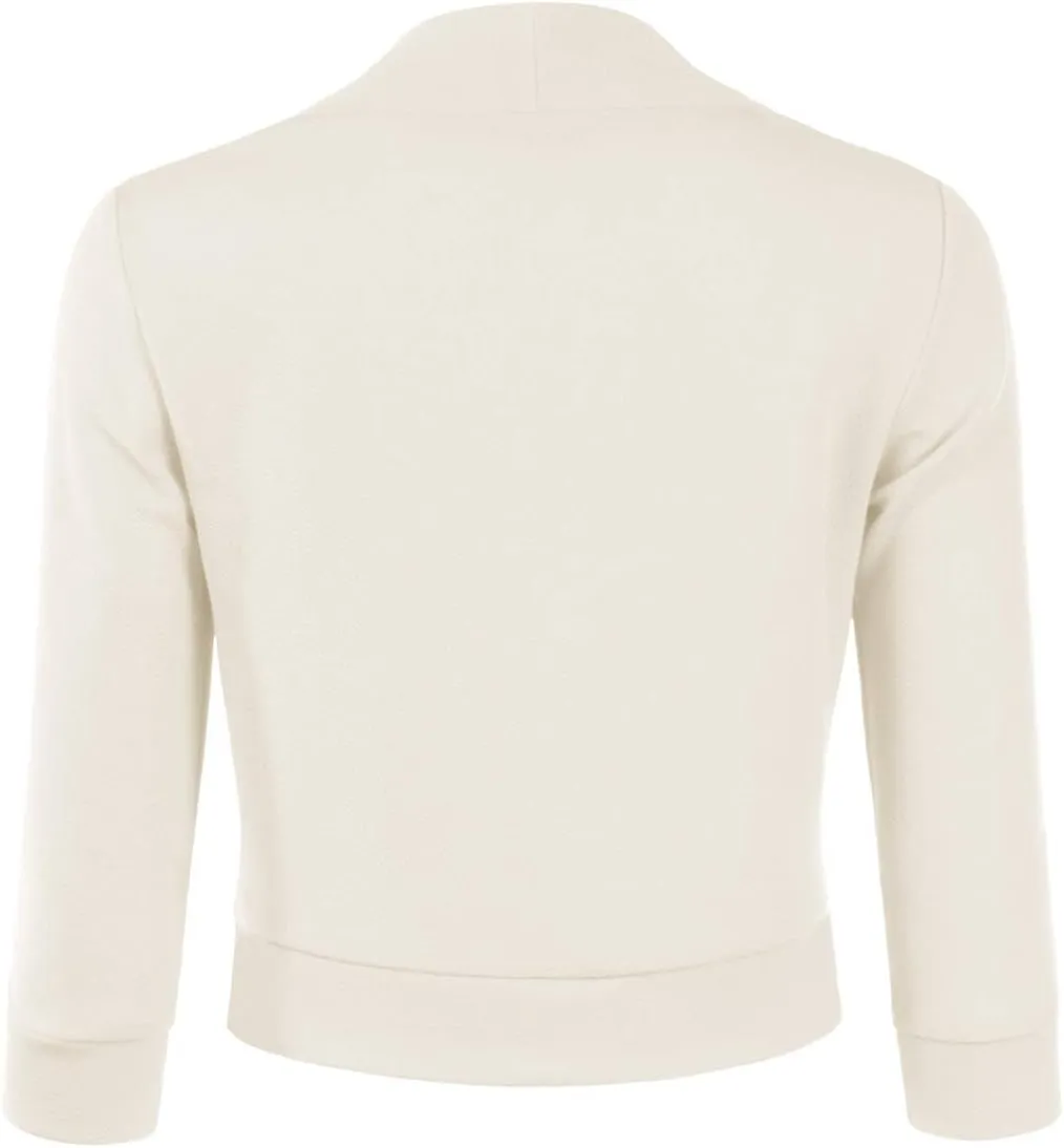 DOUBLJU Bolero Open Front Cardigan Crop Jackets 3/4 Sleeve Basic Cropped Blazers Business Casual for Womens with Plus Size