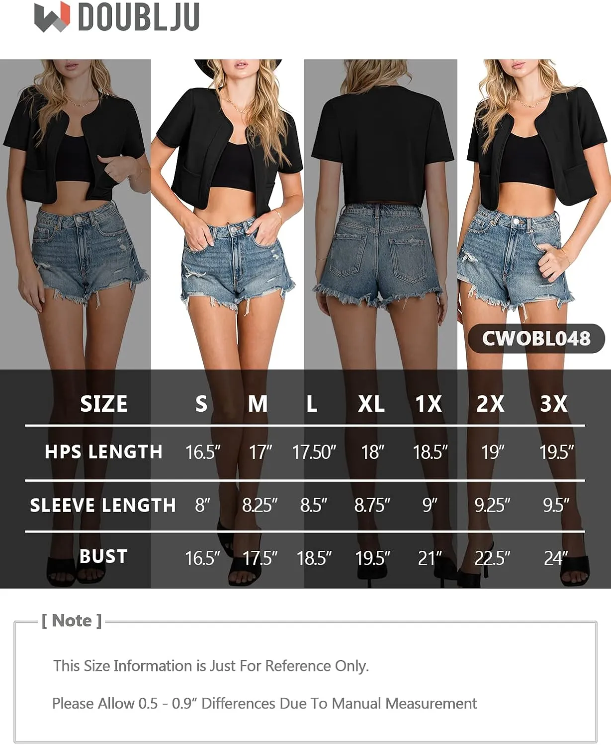 DOUBLJU Bolero Open Front Cardigan Crop Jackets Short Sleeve Basic Cropped Blazers Business Casual for Womens with Plus Size