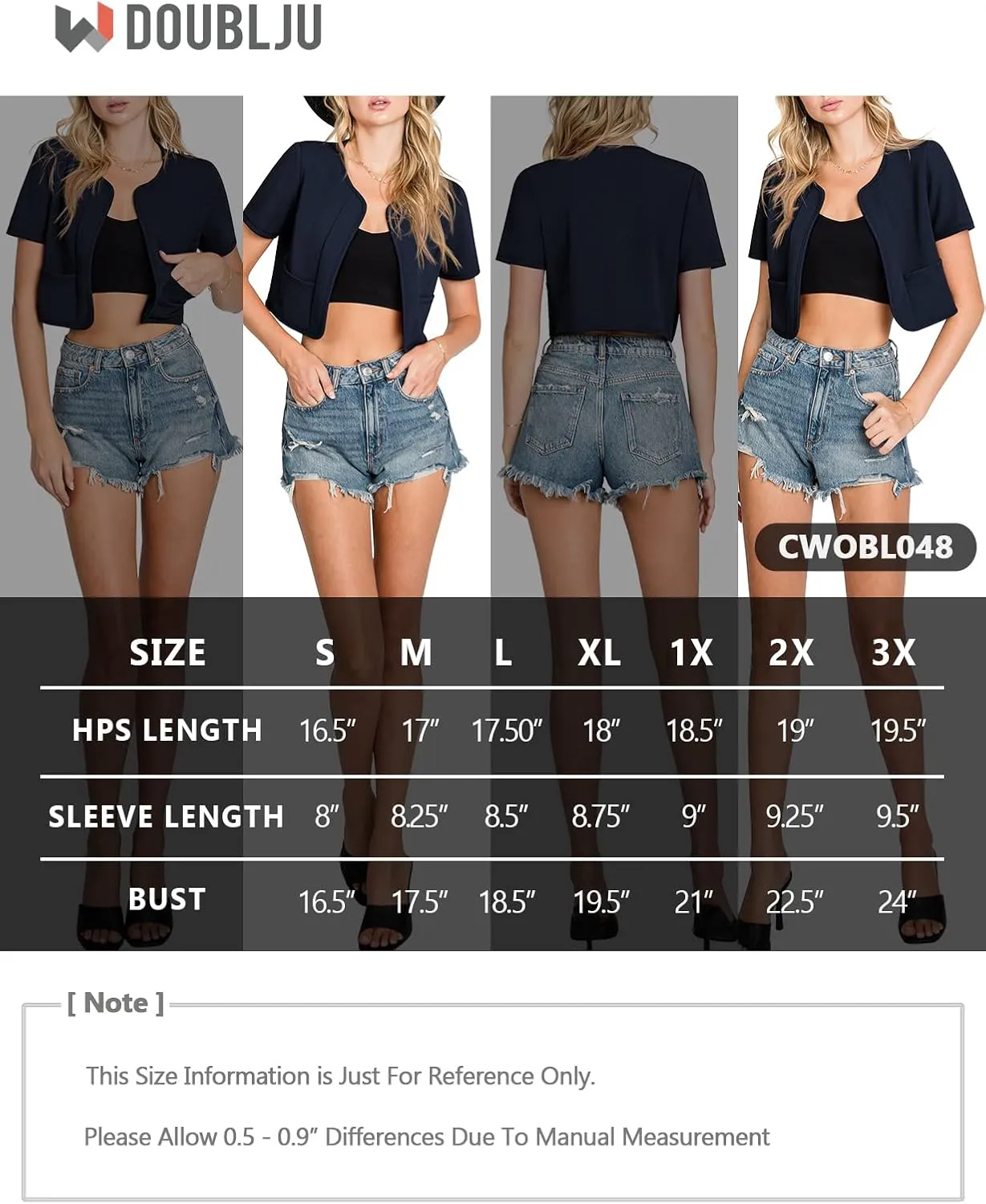 DOUBLJU Bolero Open Front Cardigan Crop Jackets Short Sleeve Basic Cropped Blazers Business Casual for Womens with Plus Size