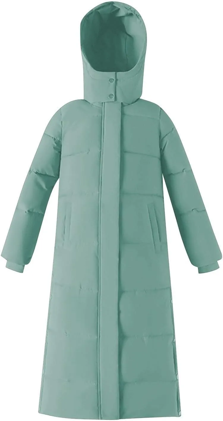 Down jacket women Long Quilted Coat For Women Maxi Length Hooded Puffer Jackets Warm Winter Side Slit Down Coat