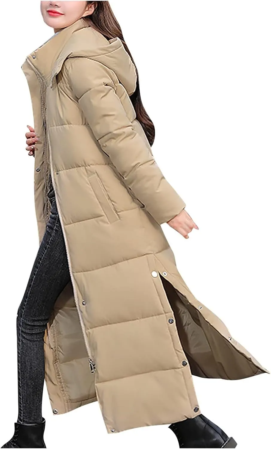 Down jacket women Long Quilted Coat For Women Maxi Length Hooded Puffer Jackets Warm Winter Side Slit Down Coat