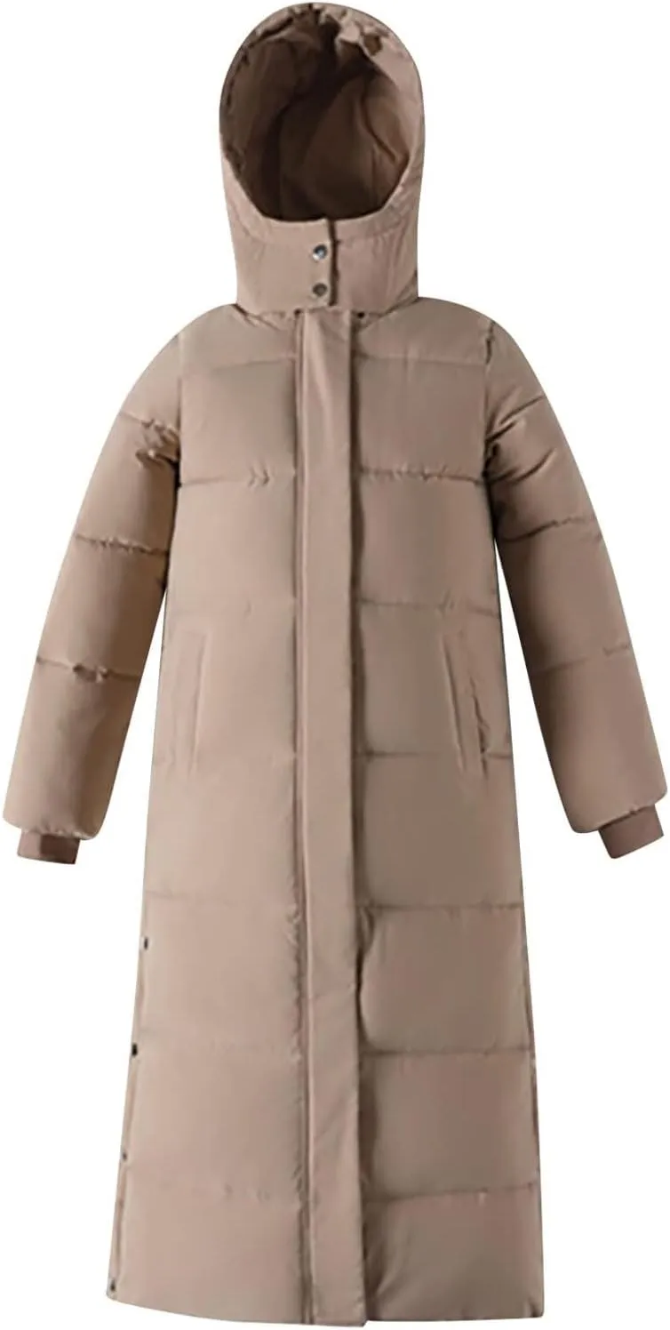 Down jacket women Long Quilted Coat For Women Maxi Length Hooded Puffer Jackets Warm Winter Side Slit Down Coat