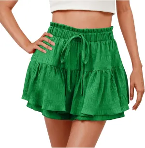 Dressy Casual Skorts for Women Summer Elastic High Waisted Athletic Shorts 2025 Fashion Ruffle Flowy Workout Skirts