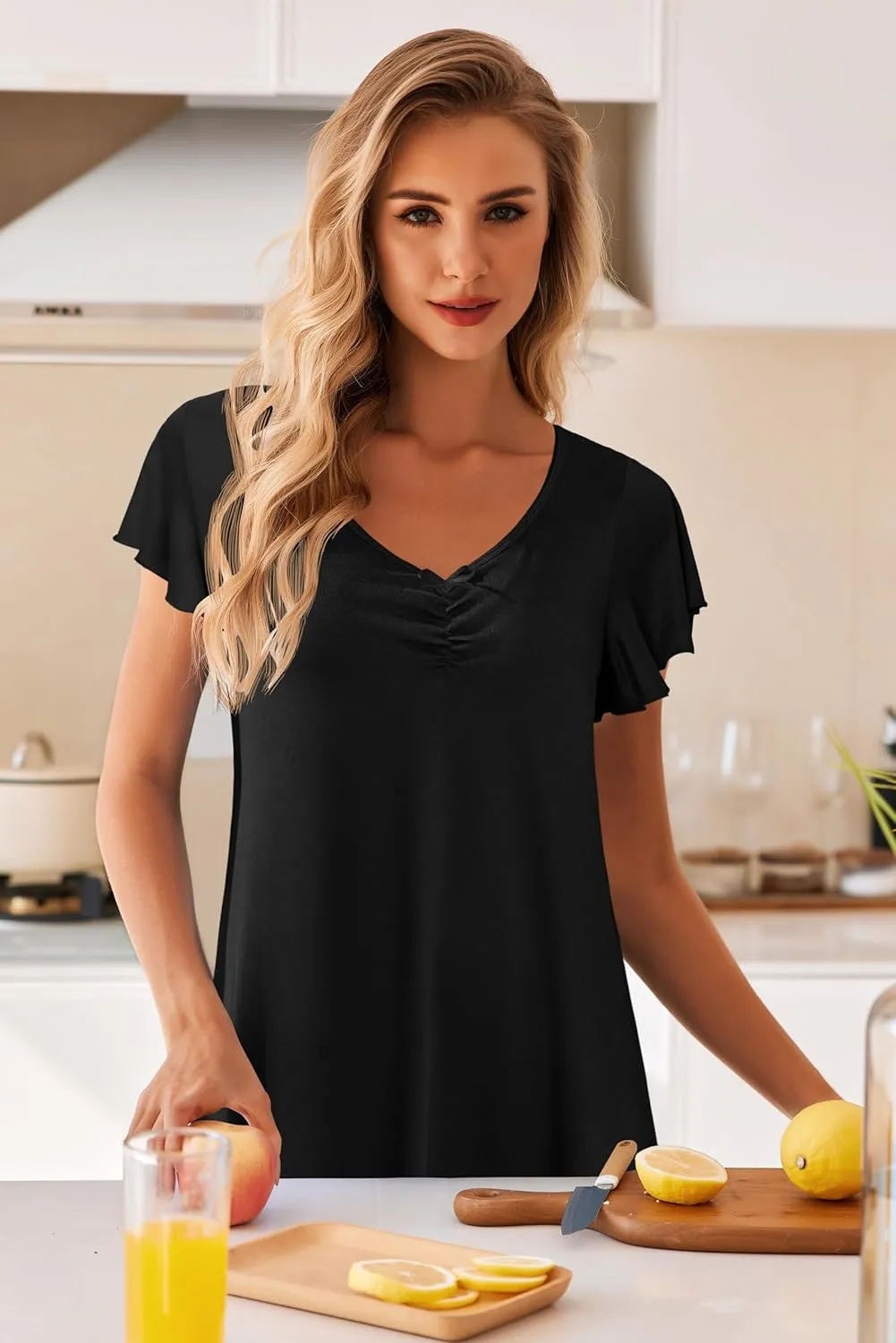 Ekouaer Nightgowns for Women Short Sleeve Night Gown Comfy Sleep Shirt Soft Sleep Dress Pleated Sleepwear